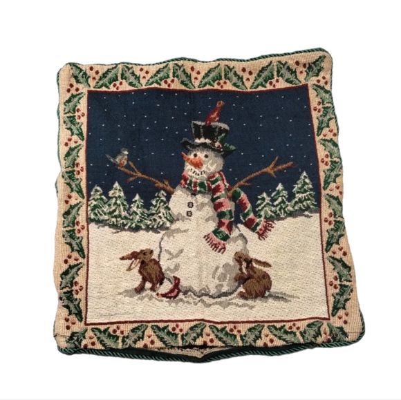 Christmas Tapestry Decorative Throw Pillow Cover Zip up Case Snowman Home Décor - Picture 1 of 9